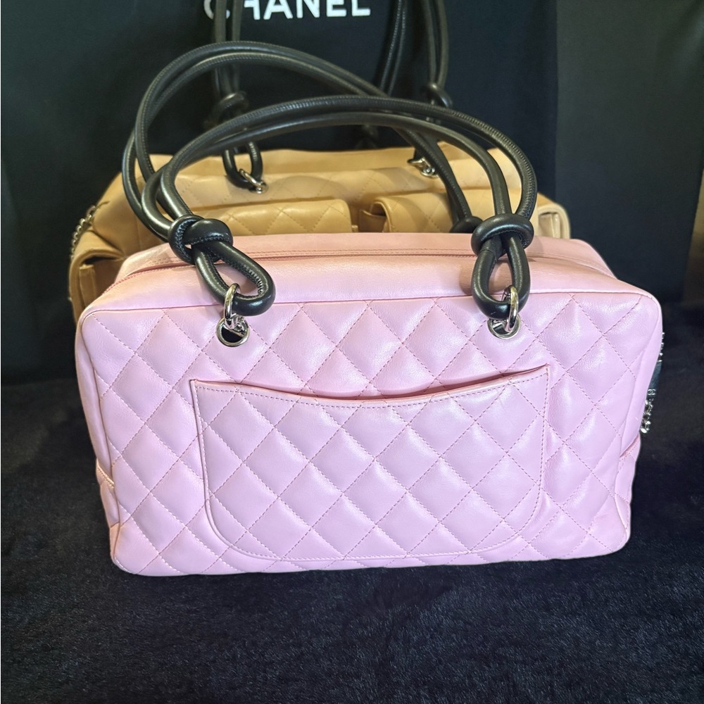CHANEL Pink and Black Quilted Leather Top-Handle Satchel - Picture 2 of 10
